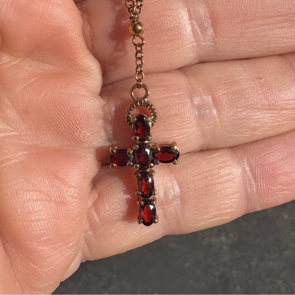 Ruby Colored Stone Cross